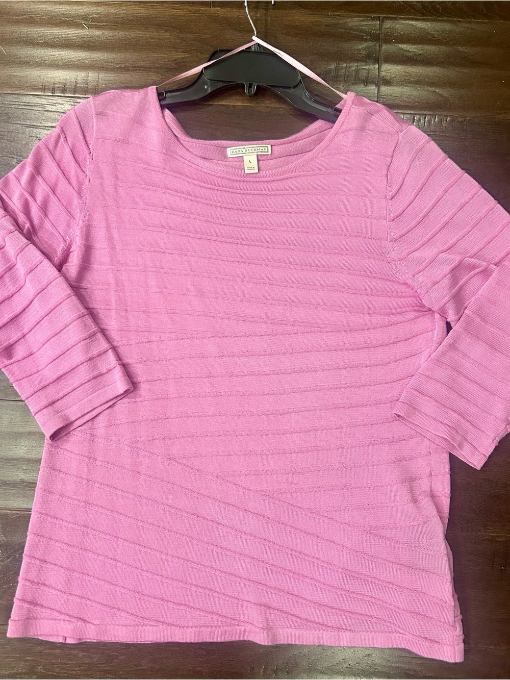 Dana Buchman Pink Ribbed Scoop-Neck 3/4 Sleeve Sweater
